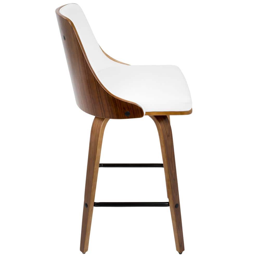 Mid-Century Modern White Swivel Counter Stool with Wooden Back