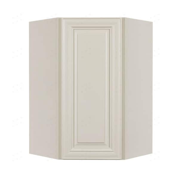 LIFEART CABINETRY Princeton Assembled 24 in. x 30 in. x 12 in. Wall Diagonal Corner Cabinet with 1-Door 2-Shelves in Off-White