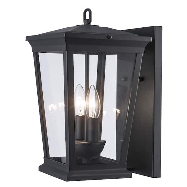 Bel Air Lighting Turlock 17 in. 2-Light Black Outdoor Wall Light Fixture with Clear Glass