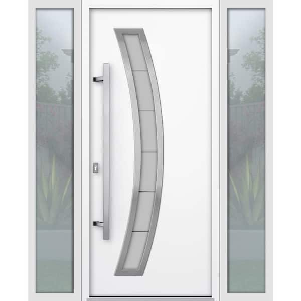 60 in. x 80 in. Right-hand/Inswing Frosted Glass White Enamel Steel Prehung Front Door with Hardware