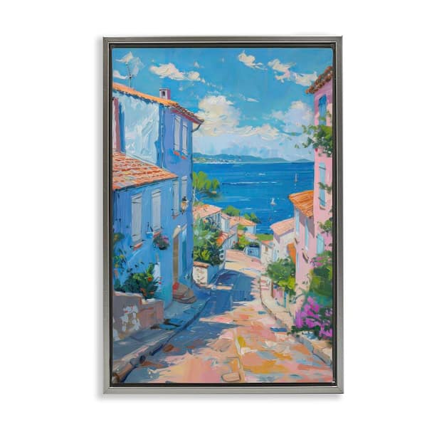 Stupell Industries Quiet Seaside Town's Path by LSR Design Studio Gray Floater Frame Abstract Graphic Art Print 25 in. x 17 in.
