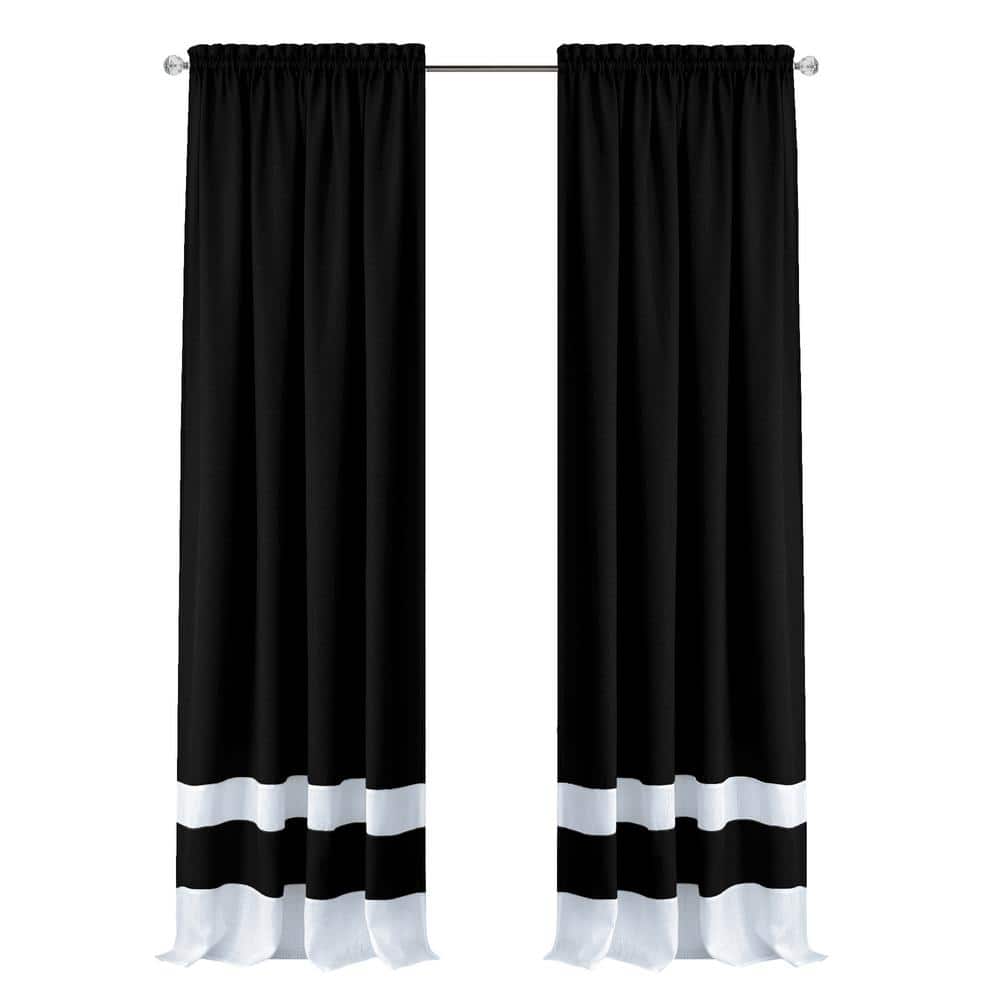 Black and White Polyester Light Filtering Drape Panel