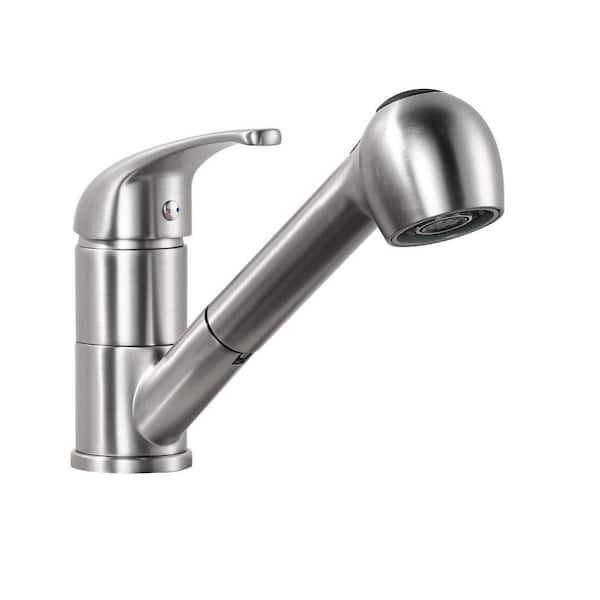 Single Handle Pull Out Sprayer Kitchen Faucet Deckplate Included with 360 degree swivel in Brushed Nickel