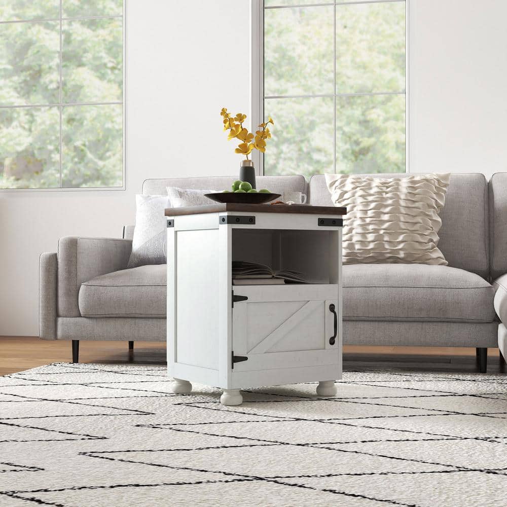 17.7 in. Square Particleboard Small Side Table with Storage, Farmhouse End Table with Open Shelf and Cupboard, White price history on PriceWatchPro