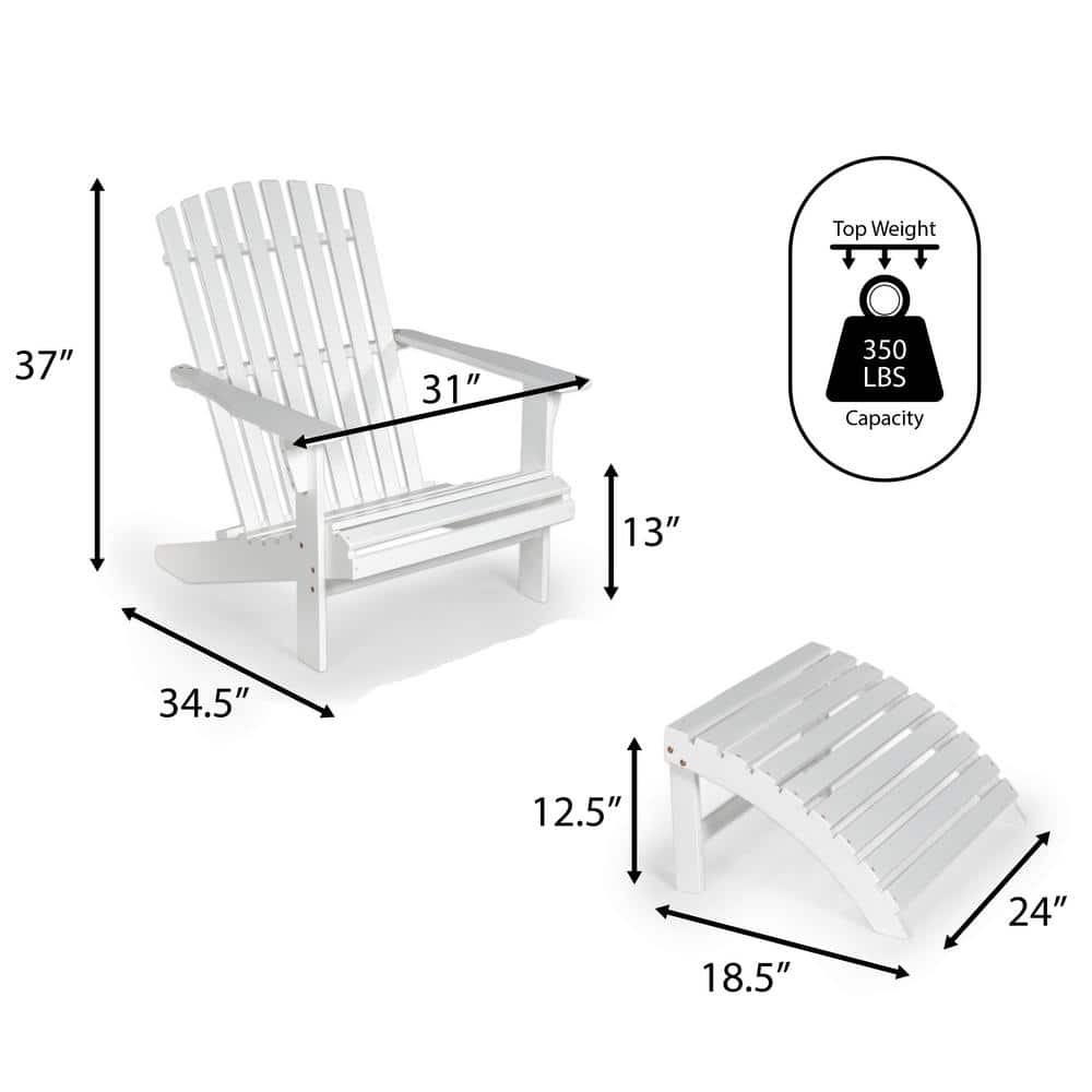 Saranac White Acacia Wood Adirondack Chair with Ottoman