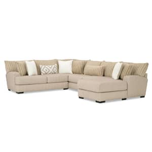 Lola 139 in. Track Arm 1-Piece Polyester Chenille L Shaped Sectional Sofa In Light Brown With Reversible Cushions