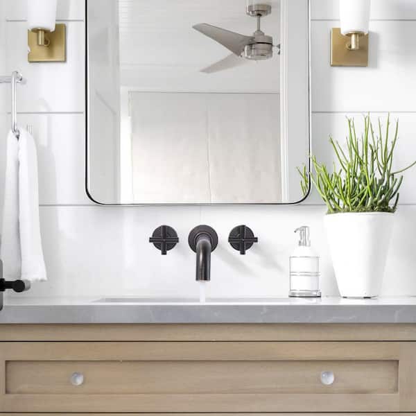 Double Handle Wall Mounted Bathroom Faucet with Brass Rough in Valve and Lever Handle in Oil Rubbed Bronze