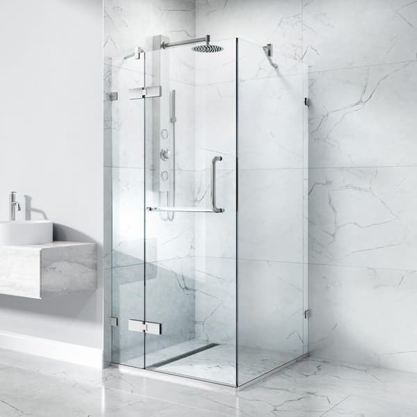 Monteray 34 in. L x 34 in. W x 73 in. H Frameless Pivot Square Shower Enclosure in Chrome with 3/8 in. Clear Glass