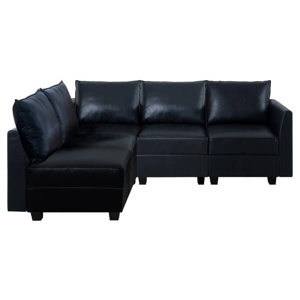 HOMESTOCK 138.59 in. Modern Faux Leather 5-Piece Upholstered