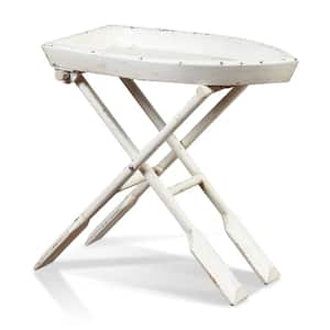 25.5 in. Antique Distressed Ivory End Table
