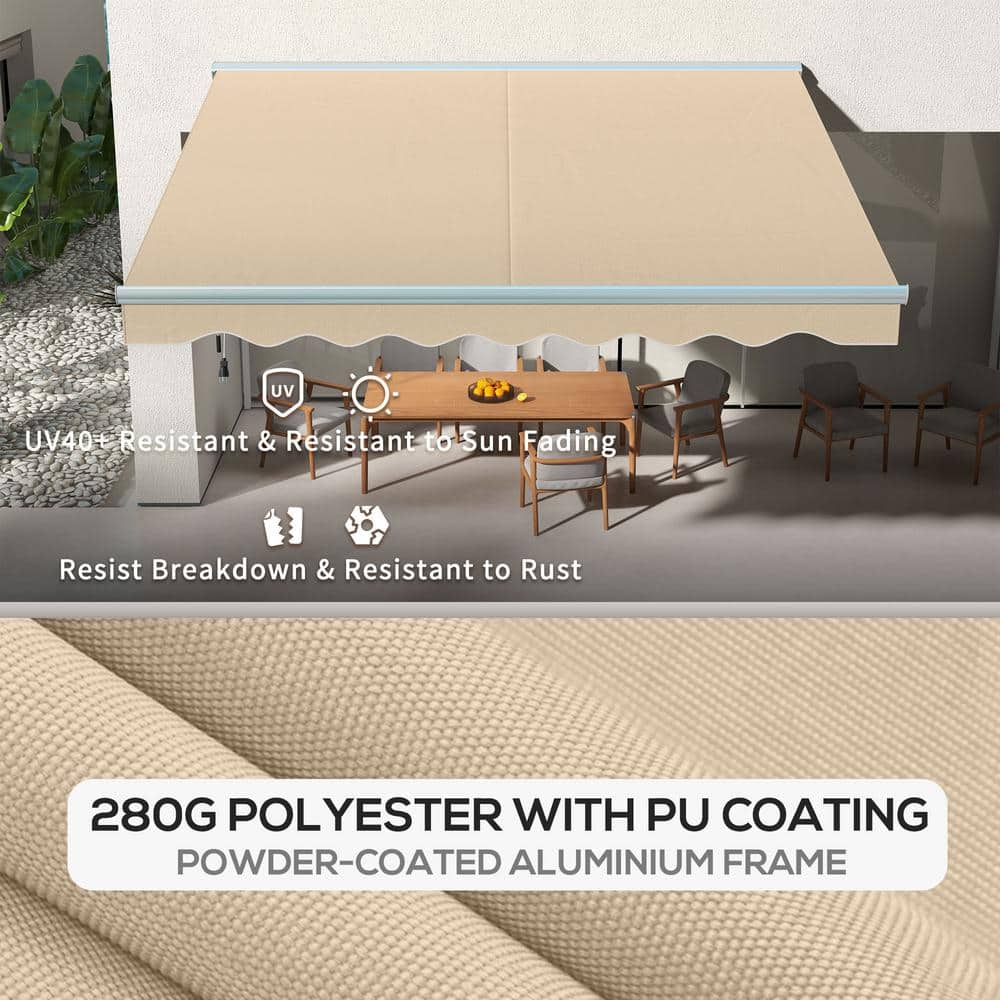 Cream White 13' x 10' Retractable Patio Awning with LED Lights