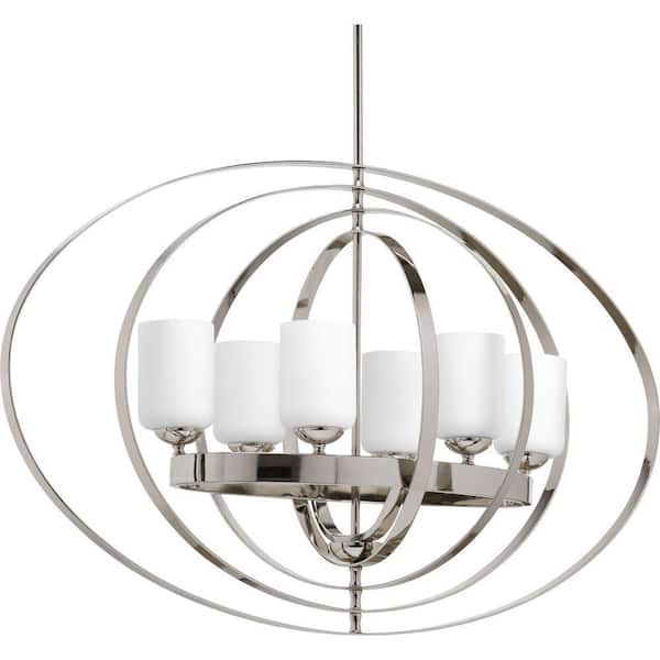 Progress Lighting Equinox 6-Light Polished Nickel Orb Chandelier with Opal Etched Glass