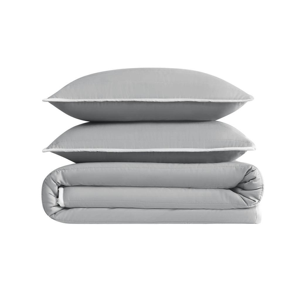 Gray Cotton Sateen King Quilt Set with Shams