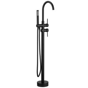Double-Handle Floor Mounted Claw Foot Freestanding Tub Faucet in Matte Black