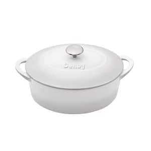 Natural Canvas 4.5 qt. Oval Cast Iron Casserole Dish in White with Lid