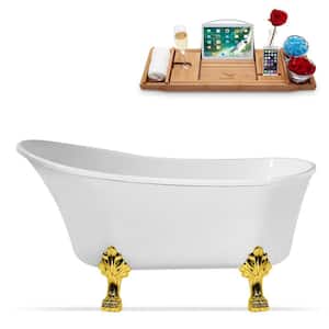 67 in. Acrylic Clawfoot Non-Whirlpool Bathtub in Glossy White with Polished Gold Drain and Polished Gold Clawfeet