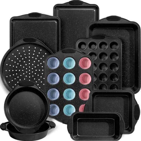 22-Pack Nonstick Baking Pans Set with Silicone Handles, 450°F Oven Safe, Easy Release, Black