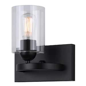 Hampton 8.25 in. 1-Light Matte Black Vanity Light with Clear Glass Shade