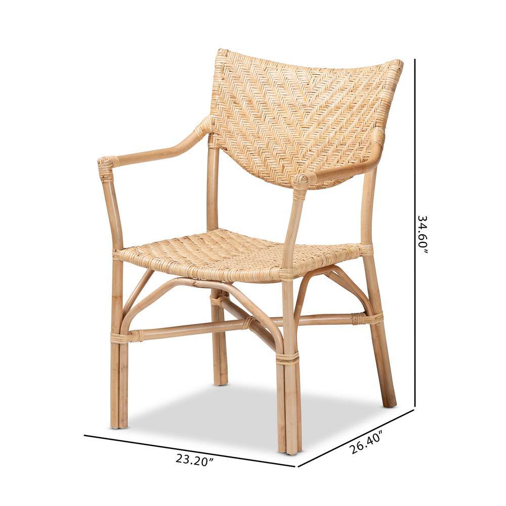 High Back Brown Rattan and Cane Arm Chair