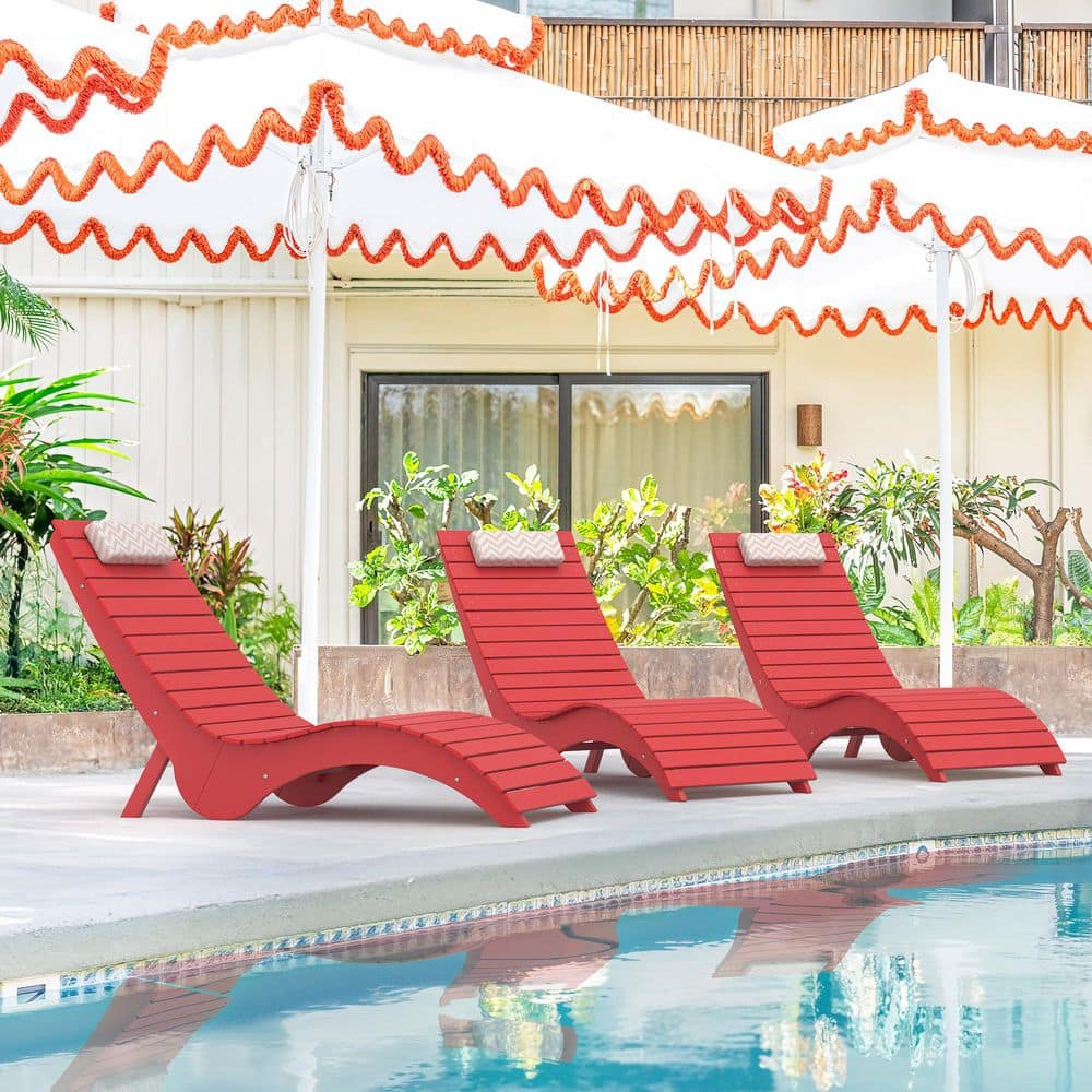 Sirena Bright Red HDPS Plastic Stackable Outdoor Chaise Lounges Patio Lounge Chair with Headrest and Sandbag Set of 3 price history on PriceWatchPro