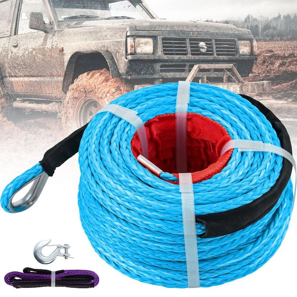 VEVOR Blue Synthetic Winch Rope 100 ft. x 3/8 in. Winch Line Cable