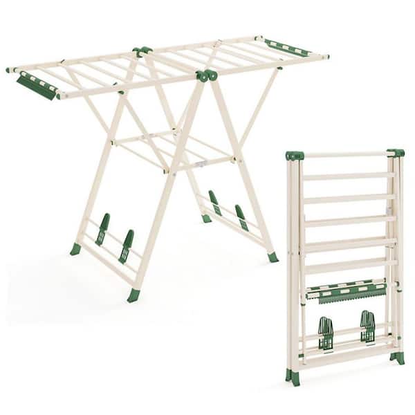 55.5 in. W x 12 in. D x 58 in. H Beige Metal Free Standing Drying Rack with Adjustable Wings