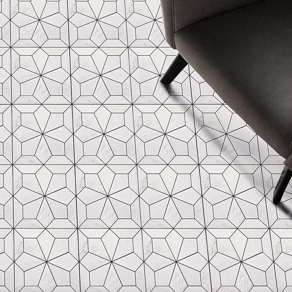 Bianco Geometric Marble Mosaic Tile with Honed Finish