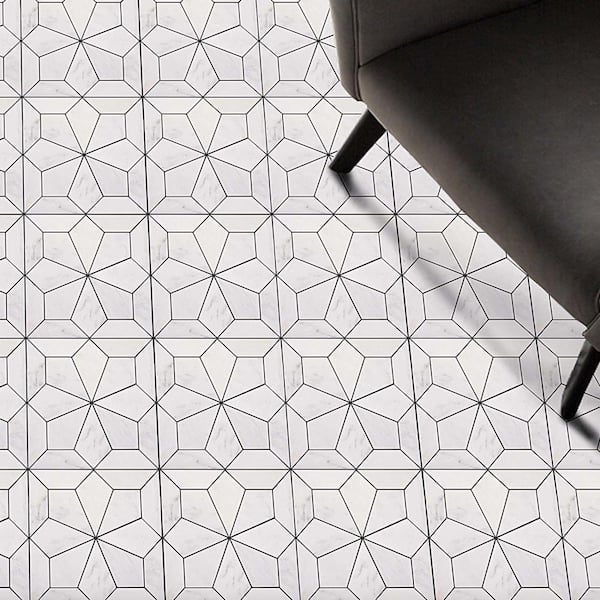 Blomma Floral 12 in. x 12 in. Honed Bianco Marble Mosaic Tile (9.81 sq. ft./Carton)