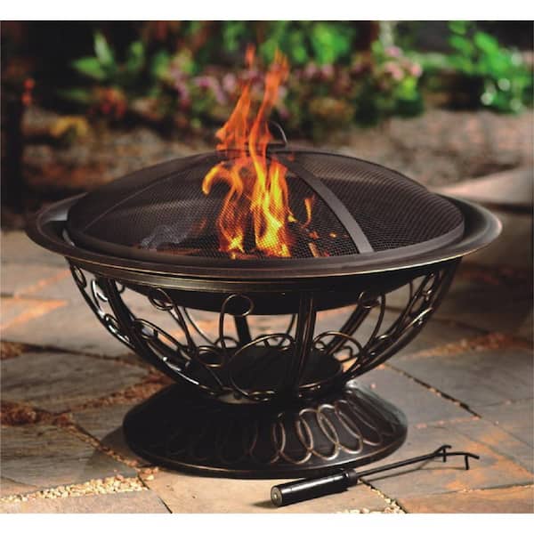 30 in. Scroll Wood Burning Firepit in Black