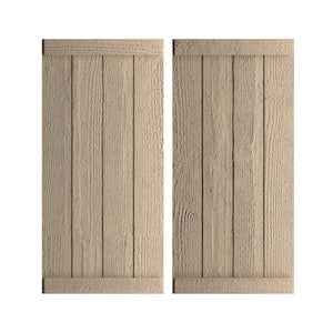 22 in. x 72 in. Timberthane Polyurethane 4-Board Joined Board-n-Batten Rough Sawn Faux Wood Shutters, End Batten Pair