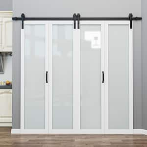 80 in. x 84 in. 1-Lite Tempered Frosted Glass White Finished Composite MDF Bi-Fold Sliding Barn Door with Hardware Kit