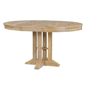 Farmhouse Round Natural Wood Wash Wood 58.27 in.Pedestal Dining Table Seats for 6