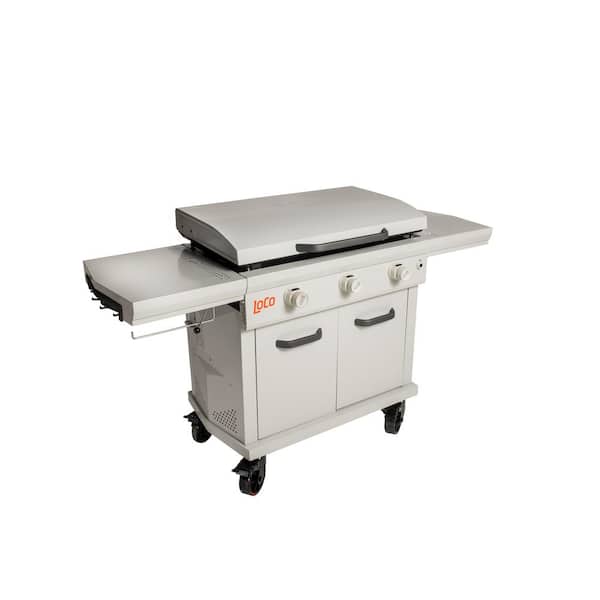 LOCO Series I 36 in. 3-Burner Digital Propane SmartTemp Flat Top Grill / Griddle in Chalk Finish with Enclosed Cart and Hood