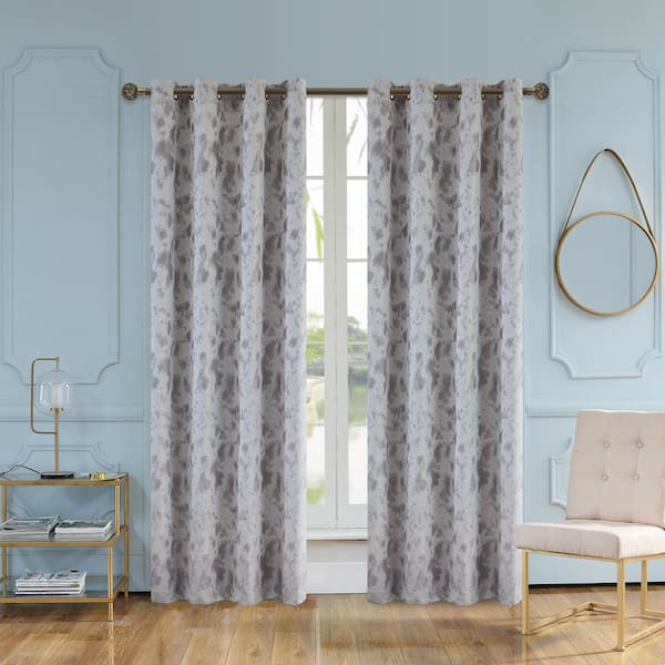 Lyndale Decor Grey Watercolor Grommet Room Darkening Curtain - 54 in. W ...