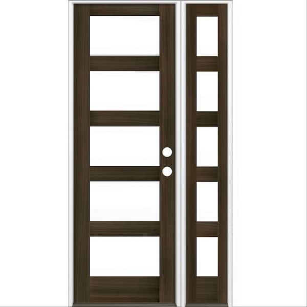 Krosswood Doors 46 in. x 96 in. Modern Hemlock Left-Hand/Inswing 5-Lite Clear Glass Black Stain Wood Prehung Front Door with Sidelite