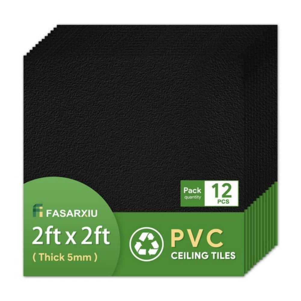 Black 2 ft. x 2 ft. Decorative Textured Waterproof Washable and Fire-Rated PVC Ceiling Tile 48(sq. ft. / case)12 Tiles price history on PriceWatchPro