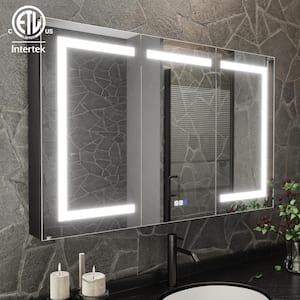 ShineX 48 in. W x 30 in. H Rectangular Black Aluminum Recessed/Surface Mount Dual Swing Medicine Cabinet with Mirror LED