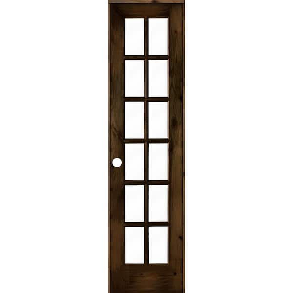 Krosswood Doors 28 in. x 96 in. Rustic Knotty Alder 12-Lite Right-Hand Clear Glass Black Stain Solid Wood Single Prehung Interior Door