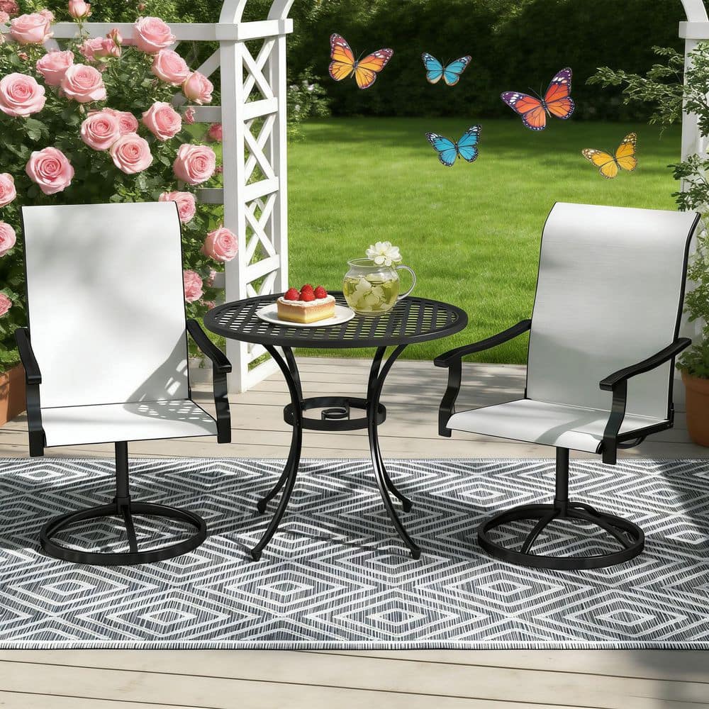 Powder-Coated Swivel Mesh Outdoor Dining Chair Outdoor Lounge Chair in Cream Black Set of 2 price history on PriceWatchPro