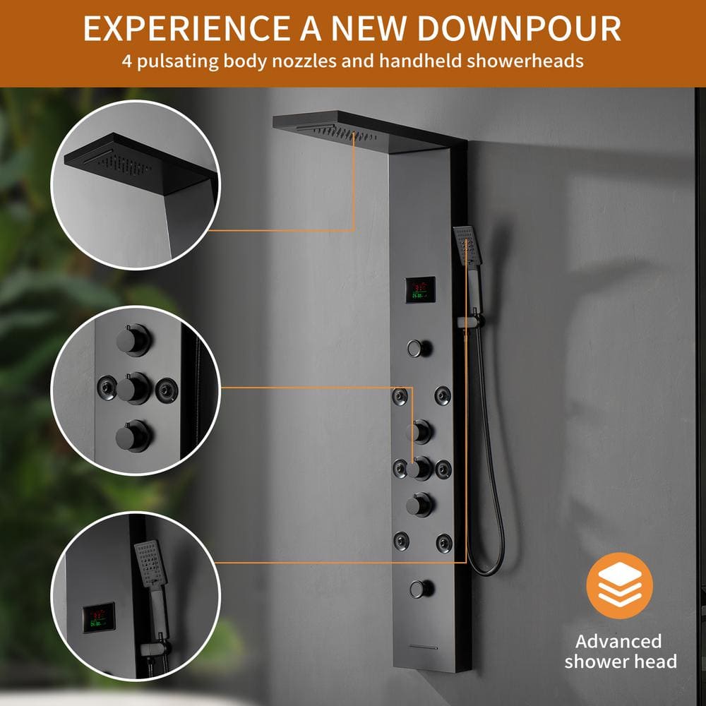 Matte Black 59'' Multi-Function Shower Panel System