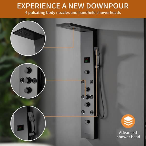 Brighte SHOWERDRYER ブラック HydroRain® H2Okinetic® 5-Setting Two-in-One Shower Head in