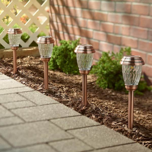 Pathway Outdoor LED Light Solar Copper Ground Stake w/ Textured Lenses 6-Pack 