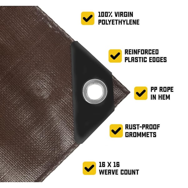 12 ft. x 12 ft. Brown/Black 20 Mil Heavy Duty Polyethylene Tarp, Waterproof, UV Resistant, Rip and Tear Proof