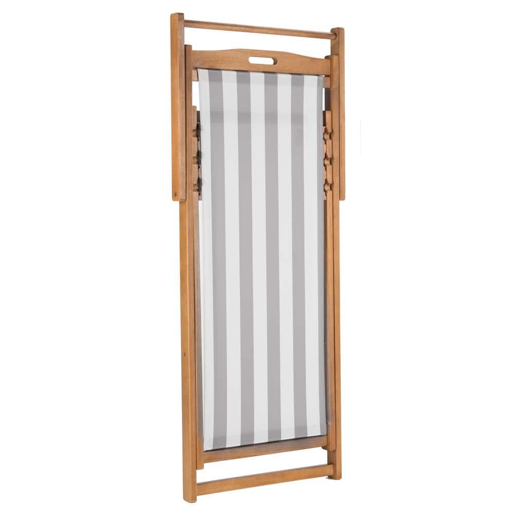 Loren Natural Teak and Grey Stripe Foldable Sling Chair Set