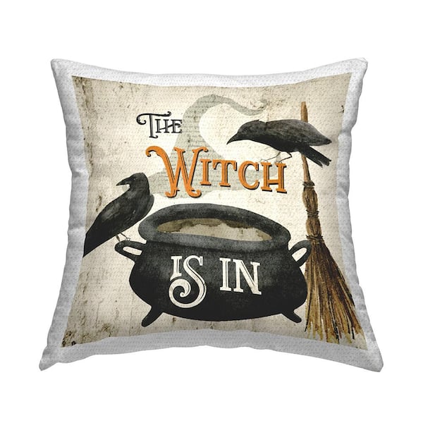 Stupell Industries Spooky Witch Is In Black Square Outdoor Throw Pillow