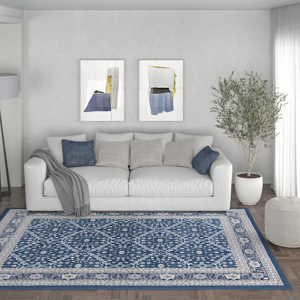 Madison Oriental Navy 2 ft. x 10 ft. Indoor Runner Rug