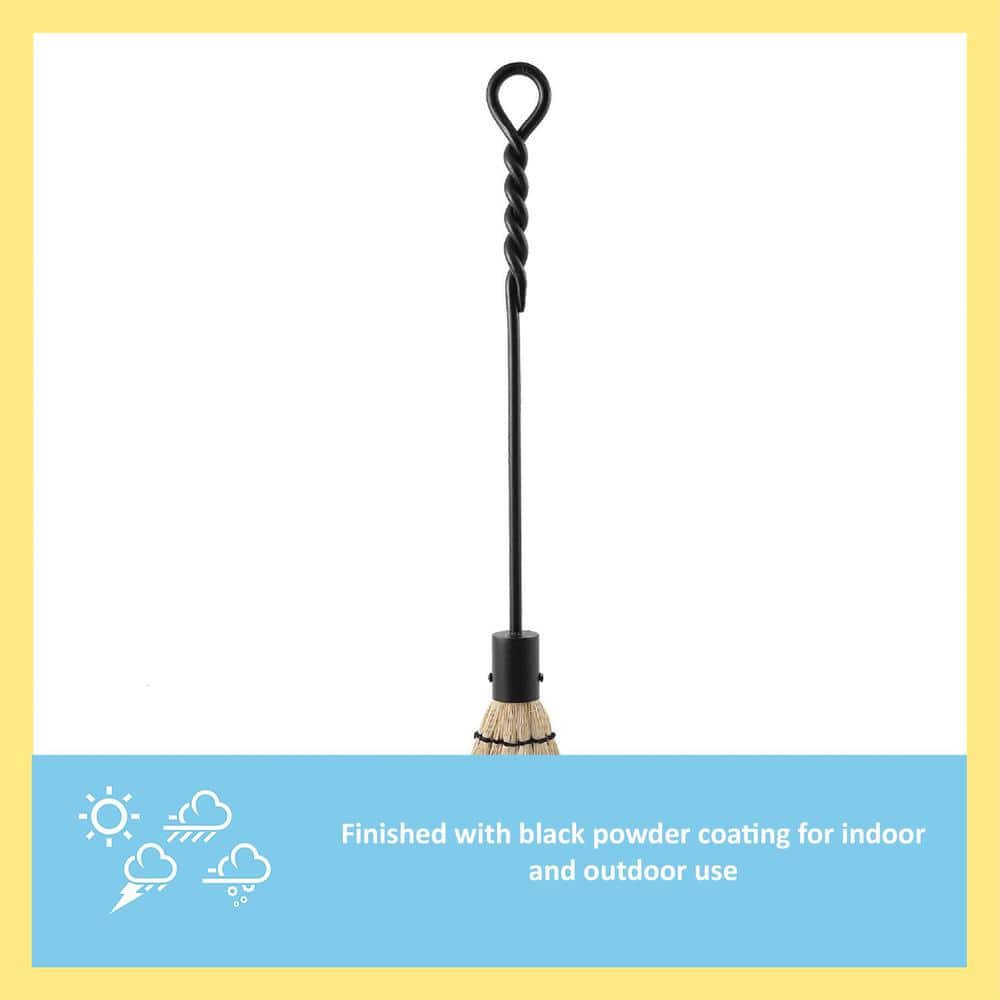 28" Black Wrought Iron Rope Handle Fireplace Brush