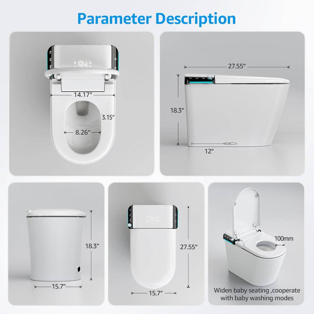 White Ceramic Electric Smart Bidet Toilet with Heated Seat