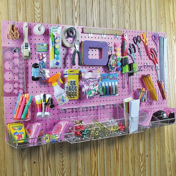 24 in. H x 48 in. W Pink Pegboard Wall Organizer Kit with Hooks and Bins for Garage Tools (125-Piece)