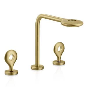 8 in. Simple Widespread Deck Mount Double Handle Bathroom Faucet with 360-Degree Swivel Spout in Brushed Gold